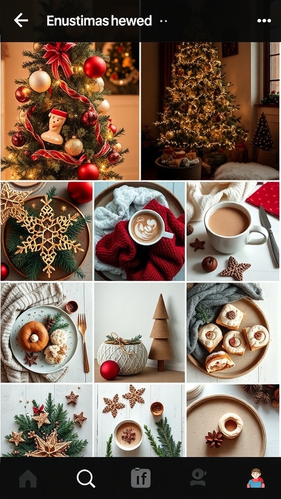 A Christmas aesthetic Instagram feed with decorations, cozy scenes, and holiday treats.